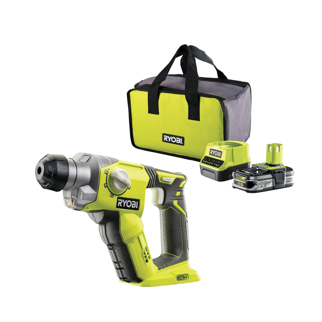 RYOBI 18 V ONE+ Akku-Bohrhammer R18SDS-125S (Schlagenergie 1.3 J, Max. Bohrdurchmesser in Holz/Mauer