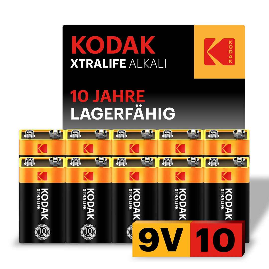 Kodak | 9 Volt Blockbatterie für Rauchmelder | 9V Batterien | 10 Stück | PP3, 9V