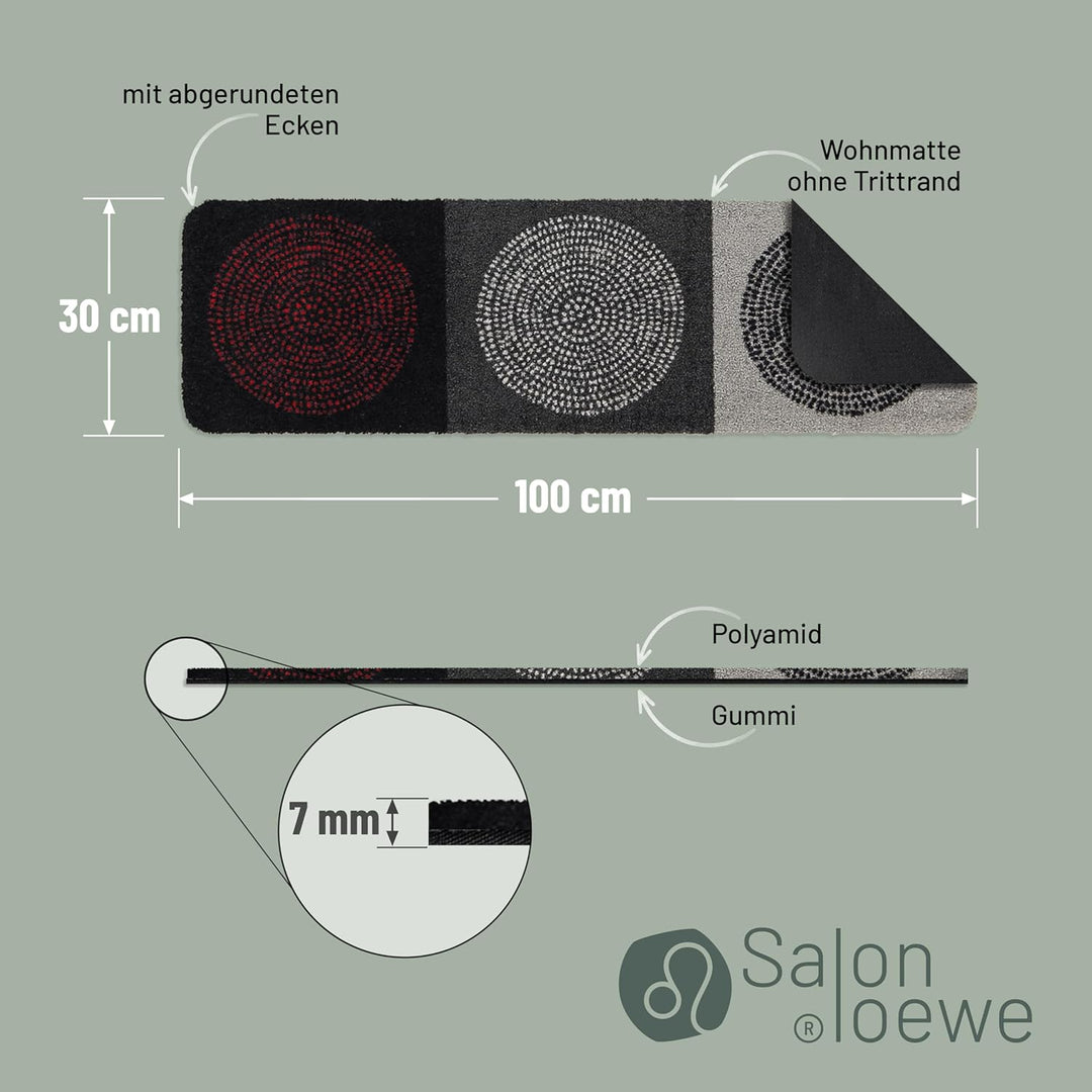 Salonloewe Nestor Fussmatte waschbar 030 x 100 cm graue Kreise Muster Schuhparkplatz, Gummi und Poly