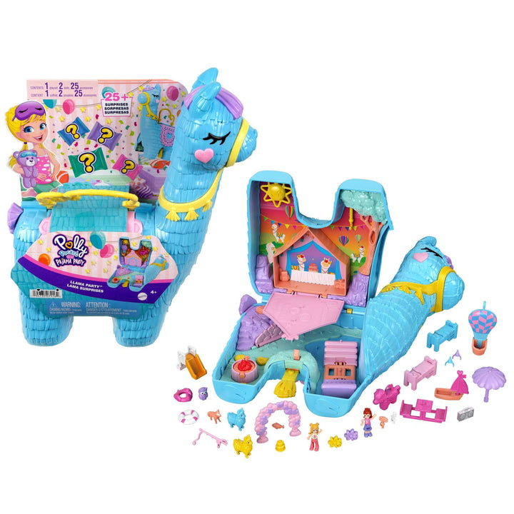 Polly Pocket Schatulle, Lama im Pyjama Party Thema, mit 25 Zubehörteilen wie 2 Puppen und 2 Lamas, i