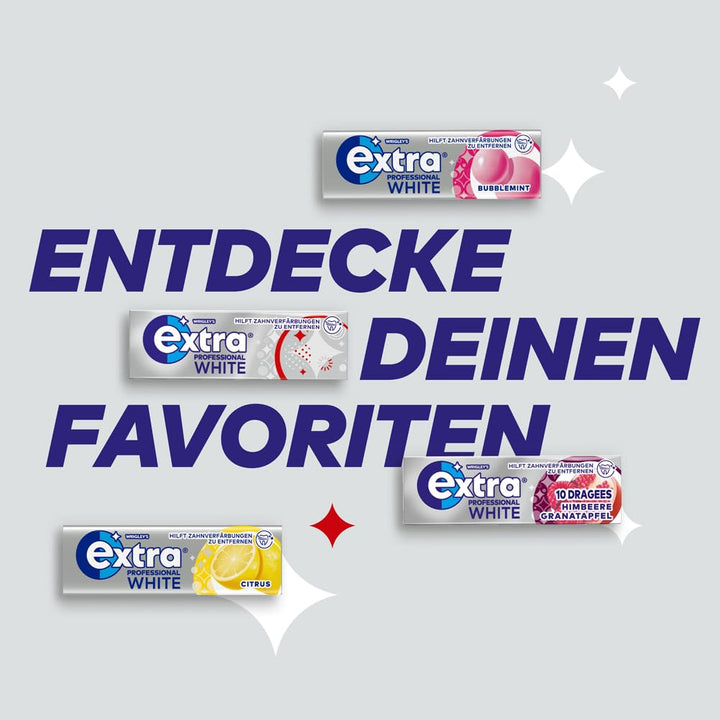 Extra Professional White, Zuckerfreier Kaugummi, Packung mit 150x2 Dragees, 300 Kaugummis insgesamt