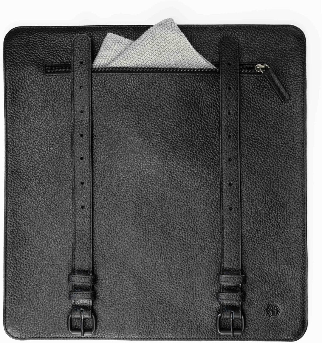 Angus Stoke Messertasche schwarz aus Büffelleder für Kochmesser, 7-Fach Messerrolltasche mit Extra-F