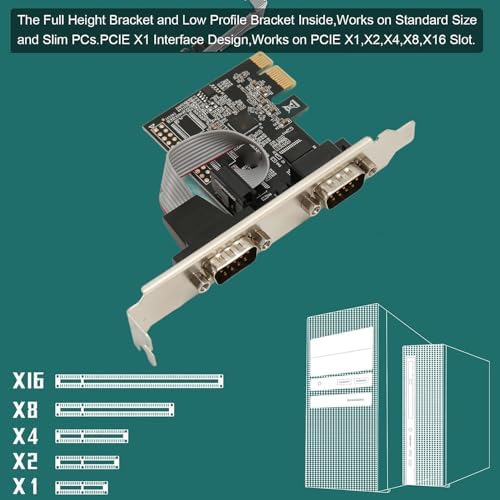 2 Port PCI Express RS232 DB9 Serielle Portkarte für Windows XP, Vista, 7, 8.x, 10, 11 32/64bit für L