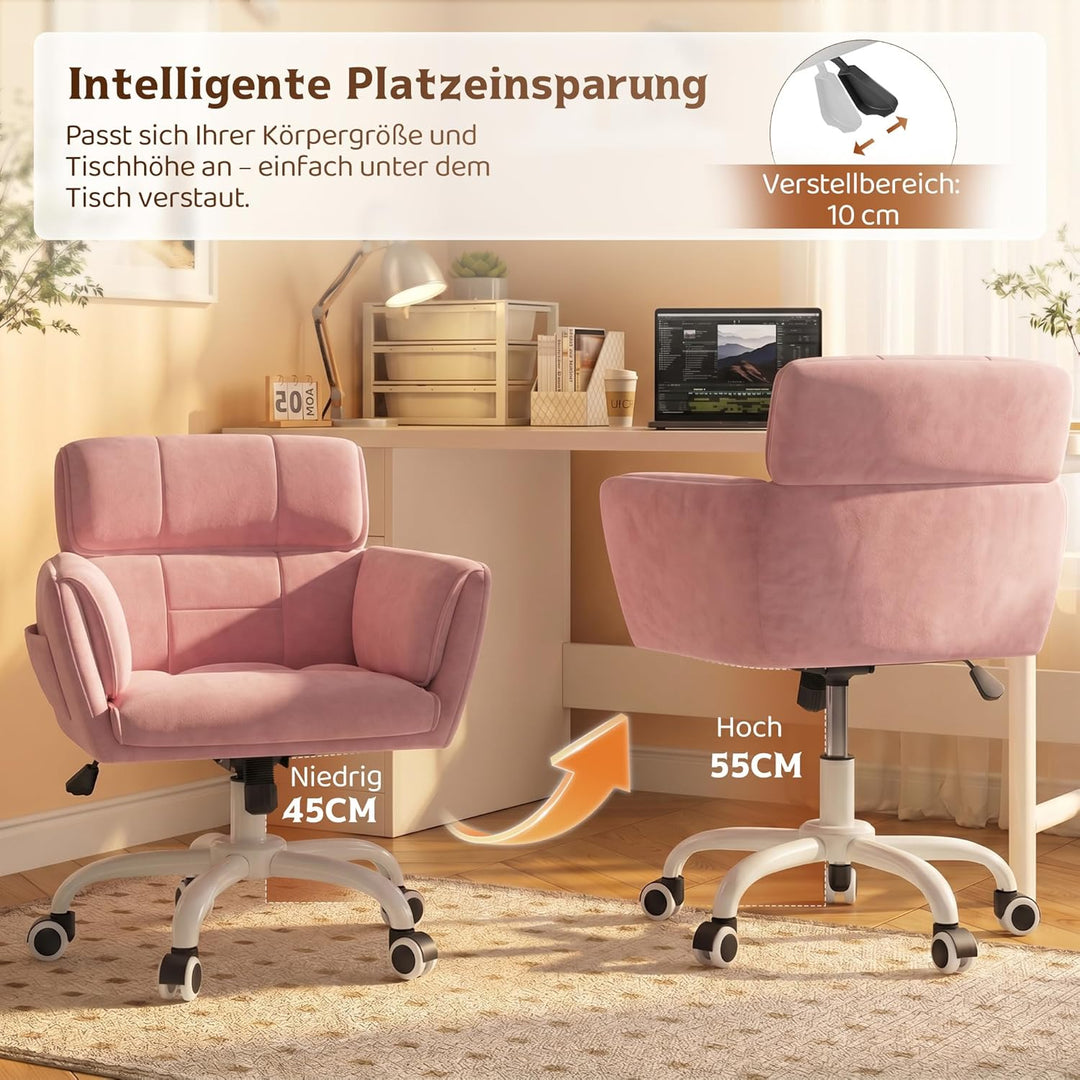 Schreibtischstuhl, Schminktisch Stuhl mit Samtbezug, Neigbarer & Höhenverstellbarer Bürostuhl, bis 1