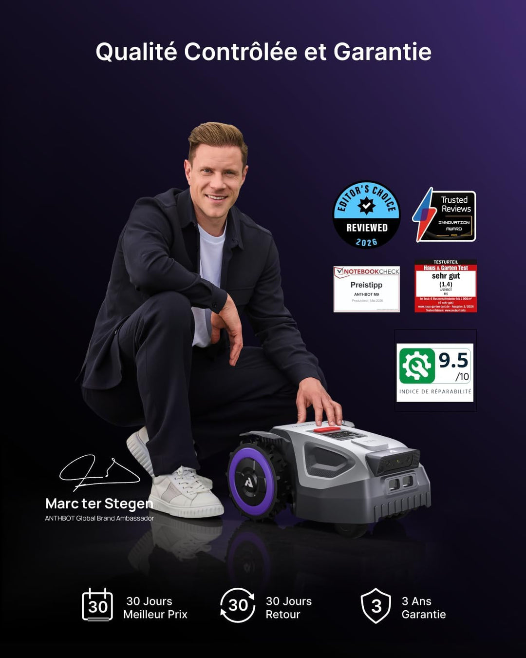 ANTHBOT M9 Rasenmähroboter, kabellos, NetRTK, 4G, Akku 5000 mAh, empfohlen 1000 m², maximal 1200 m²,