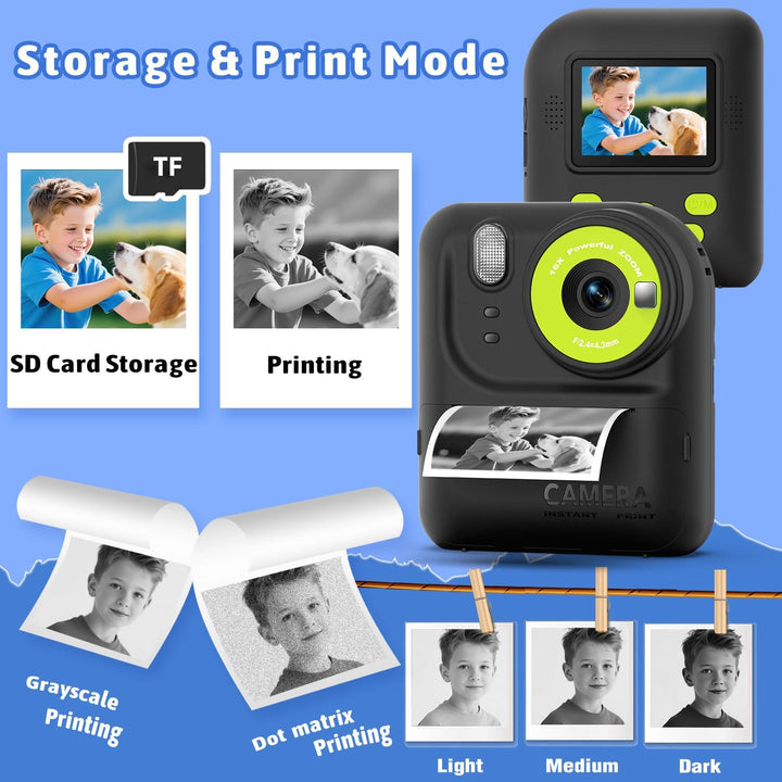 Kinder Sofortbildkamera 1080P HD mit microSD-Karte & Fotopapier – Kinderkamera Digitale Videokamera