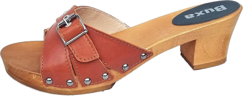 Generisch Elegante Holz Clogs Pantolette - Gr.36, 37, 38, 39, 40, 41 *Lila oder Orange* Echt Leder S