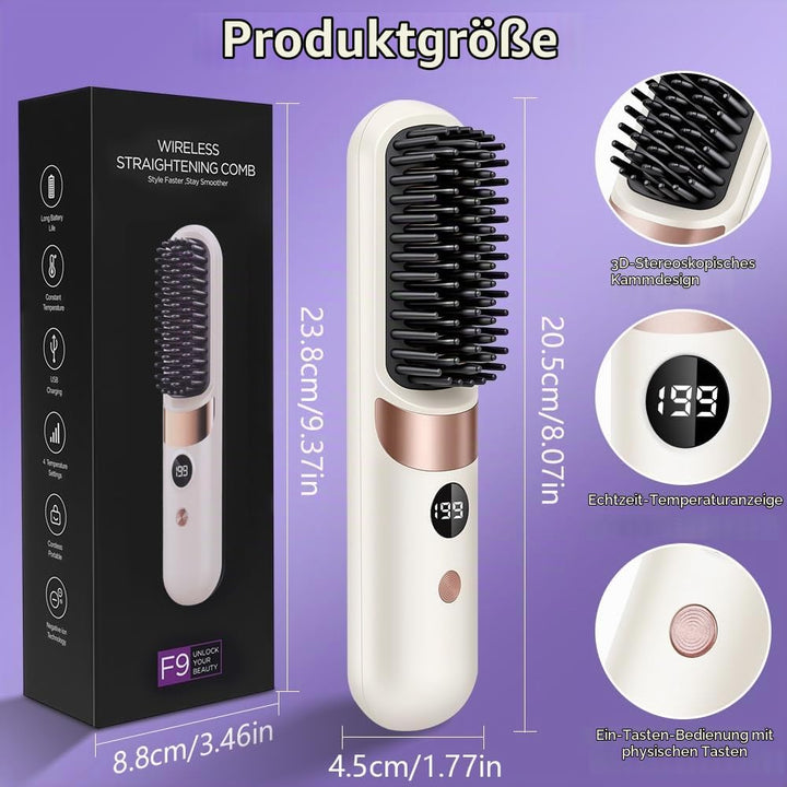LOPHE Glättbürste, 2 in 1 Haarglätter Bürste mit LED Display, Hair Straightener Kabellos und Verbrüh