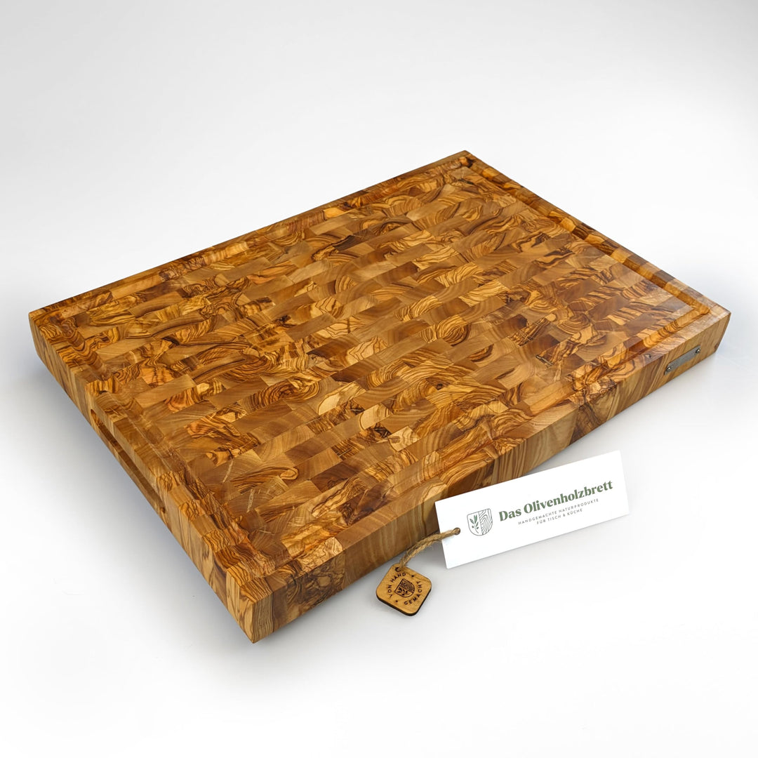 DAS OLIVENHOLZBRETT® Exklusives Mosaik Schneidebrett Mit Saftrille / Hirnholzbrett Aus Olivenholz /