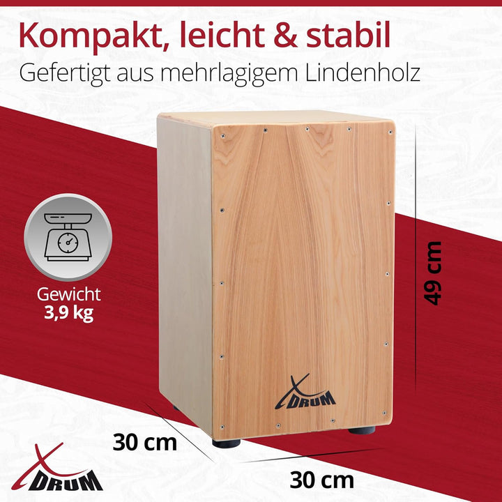 XDrum Cajon Primero Natur - Kistentrommel inkl. Rucksacktasche und Schule - Trommelkiste mit Snare S
