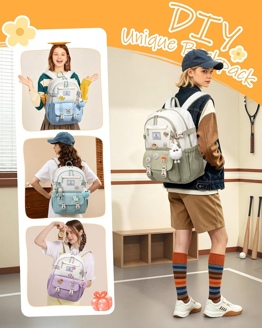 LOVEVOOK Schulrucksack Teenager Mädchen 10-18 Jahre, Rucksack Damen mit Grossem Flaschenfach, Multi-