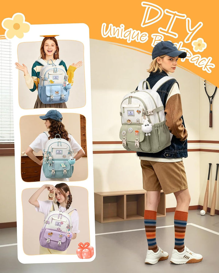 LOVEVOOK Schulrucksack Teenager Mädchen 10-18 Jahre, Rucksack Damen mit Grossem Flaschenfach, Multi-