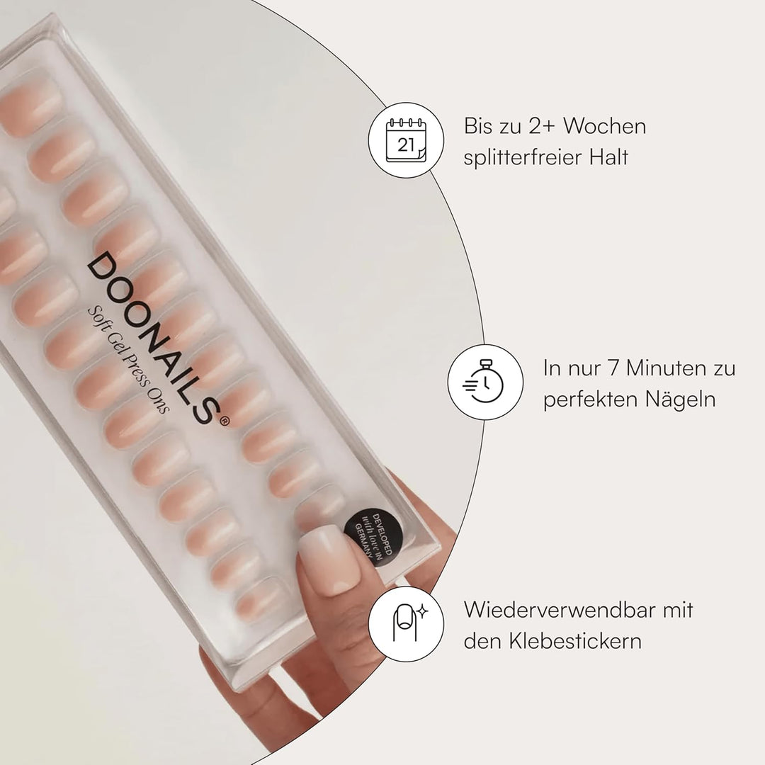 DOONAILS Soft Gel Press On Nails 30er Set Babyboomer Short Square Form Rosa Weiss Nägel zum Aufklebe