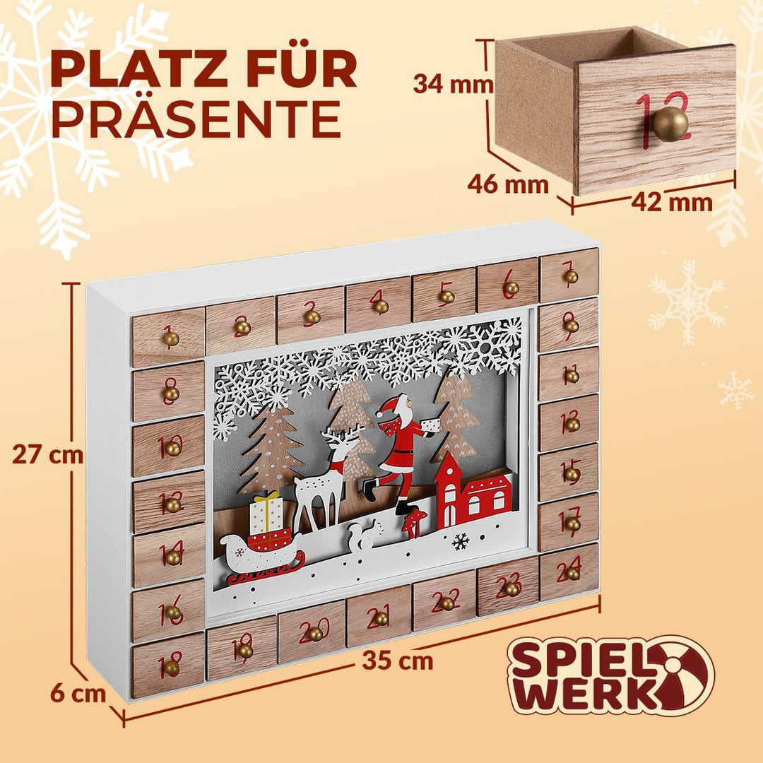 Spielwerk® Adventskalender zum selbst Befüllen Nachhaltig LED warmweiss 24 Türchen Weihnachtskalende
