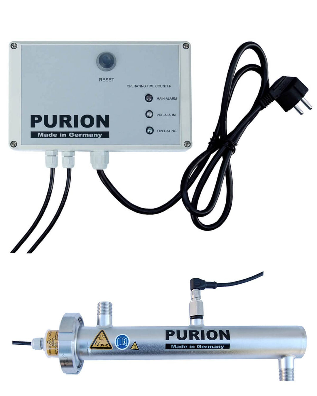 PURION 500 Wechselstrom UV-Anlage mit 10W und 400l/h Desinfektionsleistung, Wasserklärer mit Sensorü
