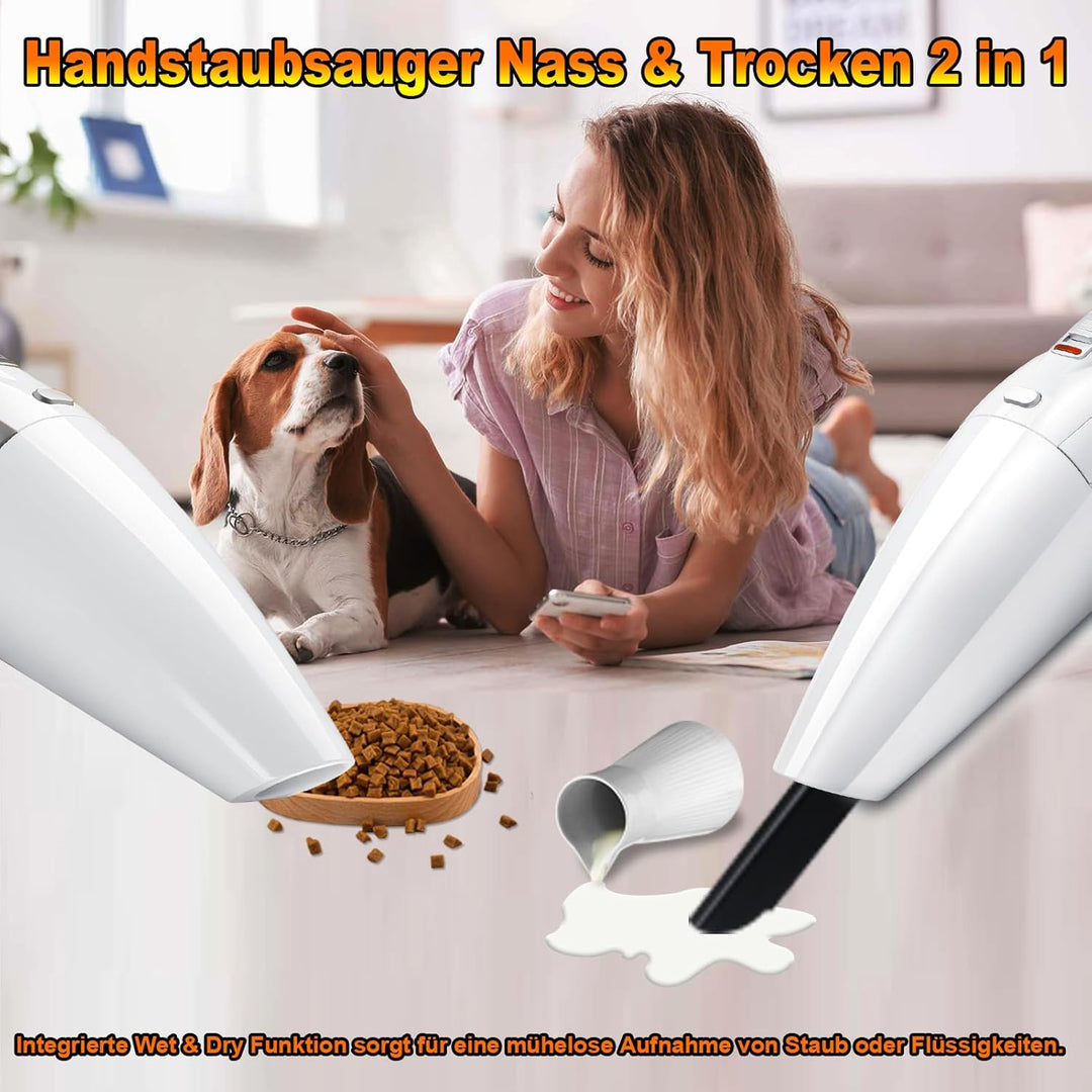 16000Pa Akku Handstaubsauger Beutellos Testsieger, Nass/Trocken, 120W Autostaubsauger Kabellos für A