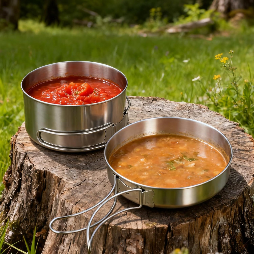 ZOENHOU Camping Kochgeschirr Set 4-teilig, Campingtopf aus Edelstahl 304, 900ml + 600ml Töpfe, 450ml