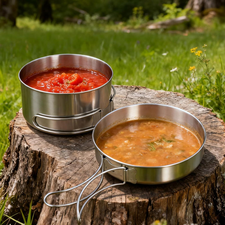 ZOENHOU Camping Kochgeschirr Set 4-teilig, Campingtopf aus Edelstahl 304, 900ml + 600ml Töpfe, 450ml