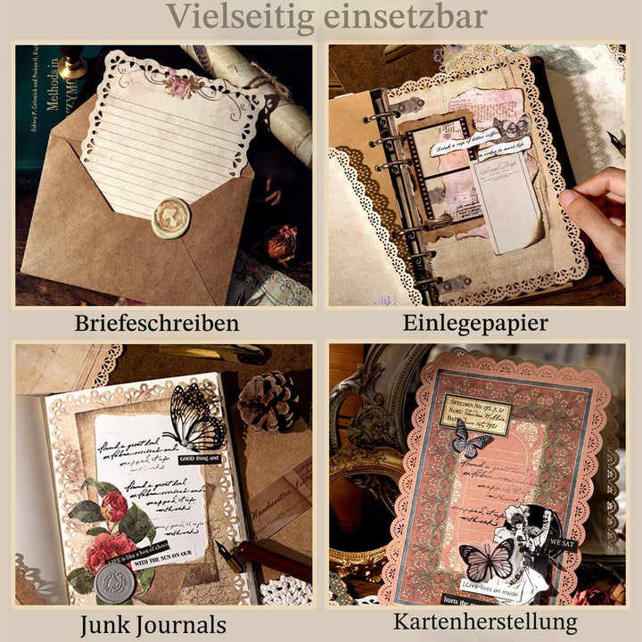 60 Blätter Spitze Kanten Scrapbook Zubehör, 6 Pack Vintage Scrapbook Papier für Bullet Journaling Zu