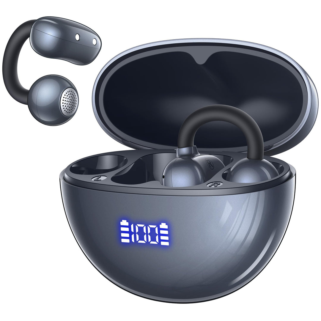 CAPOXO Clip-On Open-Ear Bluetooth Kopfhörer – 4,8g Ultraleicht, 48h Akku, LED Anzeige, Bluetooth 5.4