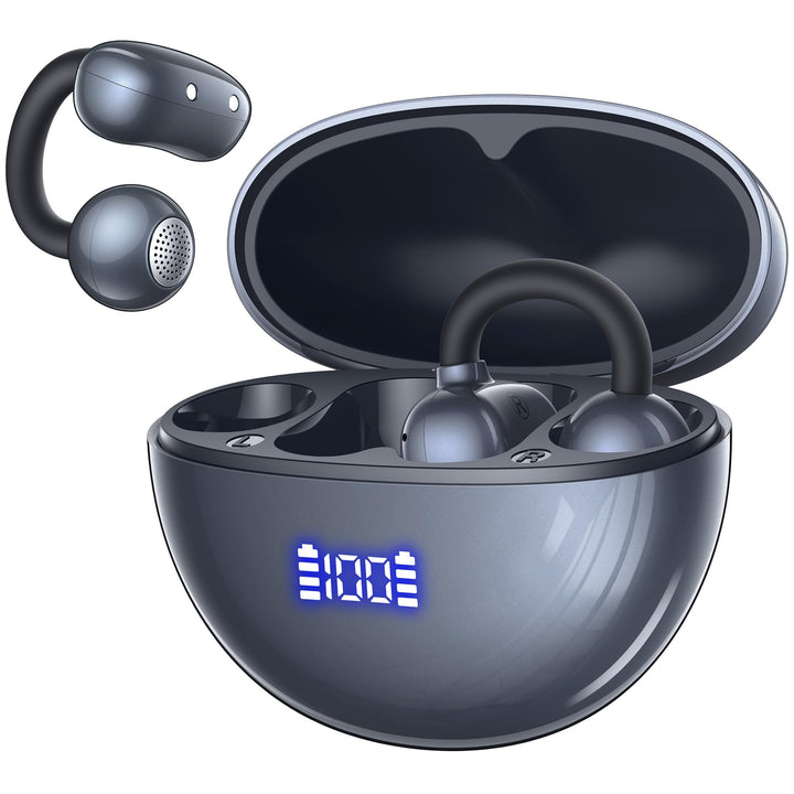 CAPOXO Clip-On Open-Ear Bluetooth Kopfhörer – 4,8g Ultraleicht, 48h Akku, LED Anzeige, Bluetooth 5.4