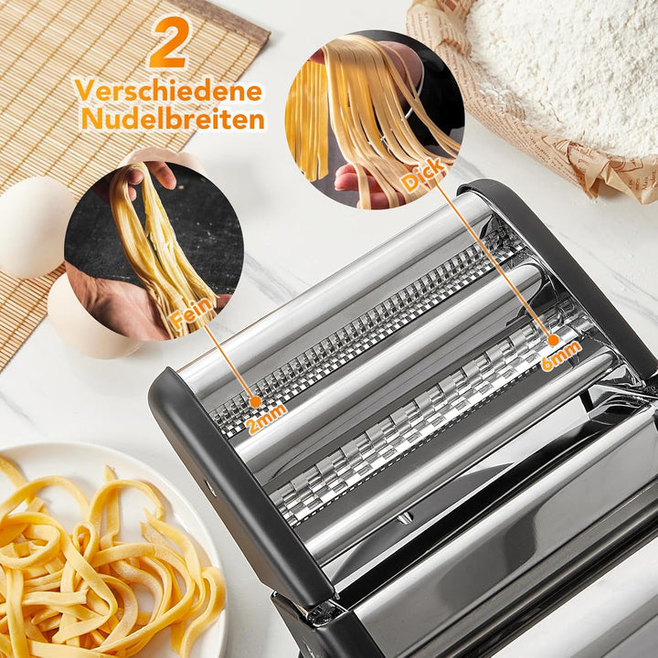 ROSSETTO Manuelle Nudelmaschine mit Trockner und Saugnapf, Edelstahl Pastamaschine mit, 9 Teigstärke