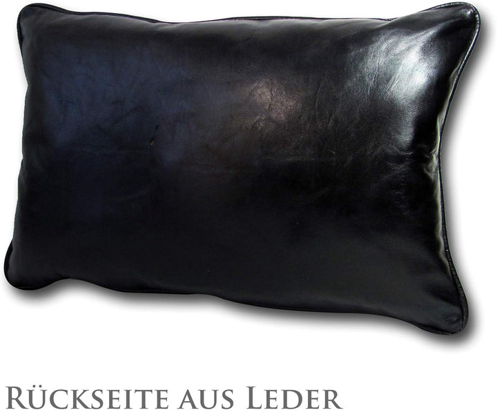 ALMADIH echt Lederkissen schwarz XL mit Füllung 50x35 cm - 100% Handarbeit echtem Leder Kissen - Sof