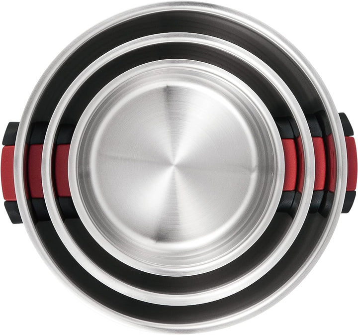 Linnuo Sma-Line 3tlg Topfset Induktion Kochtopf Set Edelstahl Töpfe mit Glasdeckel mit klappbaren Ku