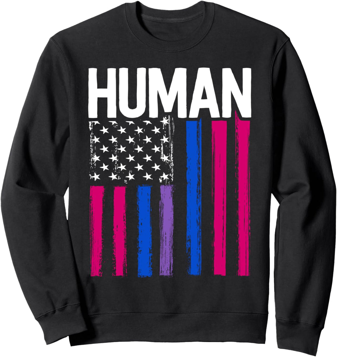 Bisexual Pride Shirt Human LGBT Rainbow American Flag March Sweatshirt
