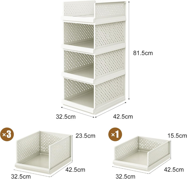 81.5cm Organizer Schubladenregal Kunststoff,Badezimmerschrank | 4 pcs Stapelbares Regal Hoch für Bad