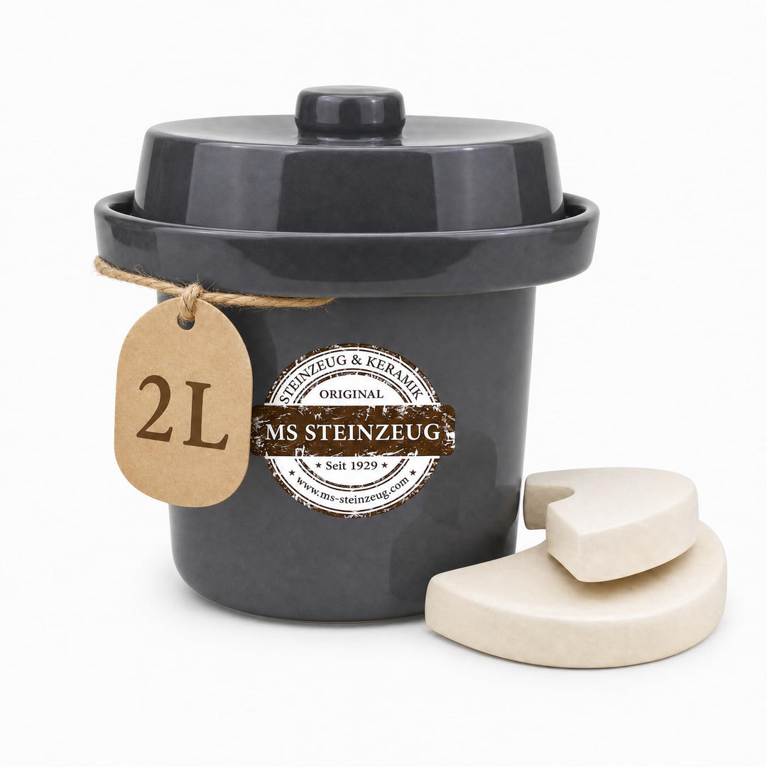 Gärtopf Mini Fermentation 2 Liter steingrau Milchsäuregärung Konservieren Einmachen gesunde Ernährun