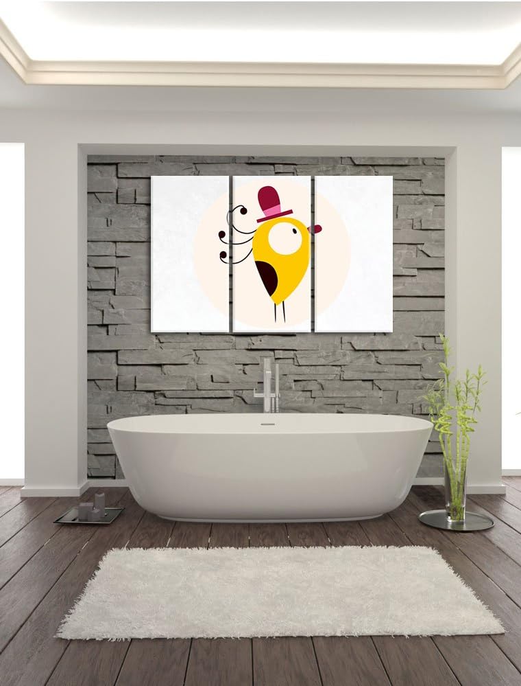 Pixxprint Lustiger Vogel mit einfarbigem Hintergrund weiss 3-Teiler Leinwandbild 120x80 Bild auf Lei