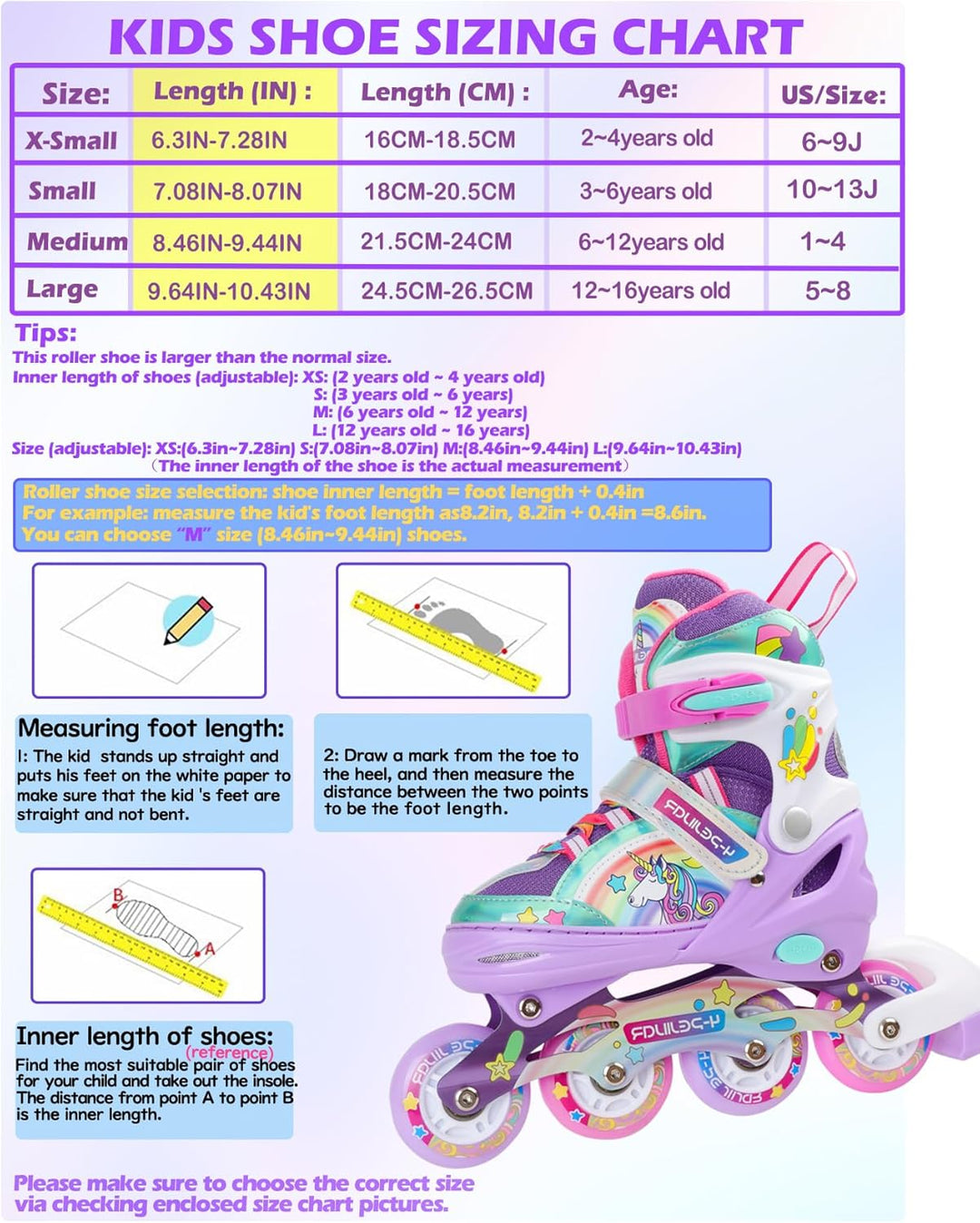 Einhorn Inliner für Mädchen Kinder Grössen Verstellbar Regenbogen Inline Skates für Anfänger Teenage