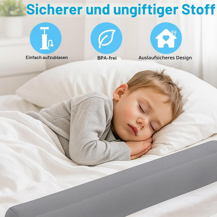 Rausfallschutz Bett 127cm, 2 Pack Aufblasbarer Rausfallschutz mit Handpumpe, Bettschutzgitter für Ba