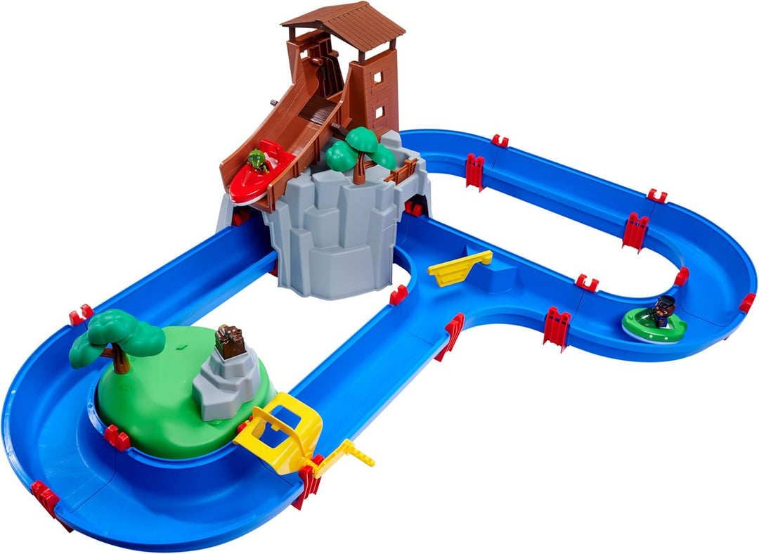AquaPlay - AdventureLand - Wasserbahn mit Berg, Turm und Stausee, Spieleset inkl. 2 Tierfiguren, Mot