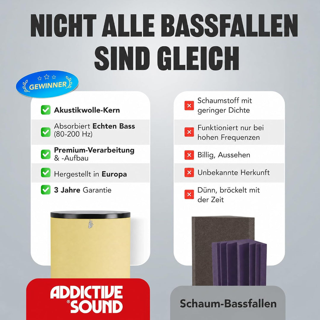 Addictive Sound Premium Schalldämmung Wand 100x30 cm Bassfalle - Akustikpaneele Wand zum Hause, Stud