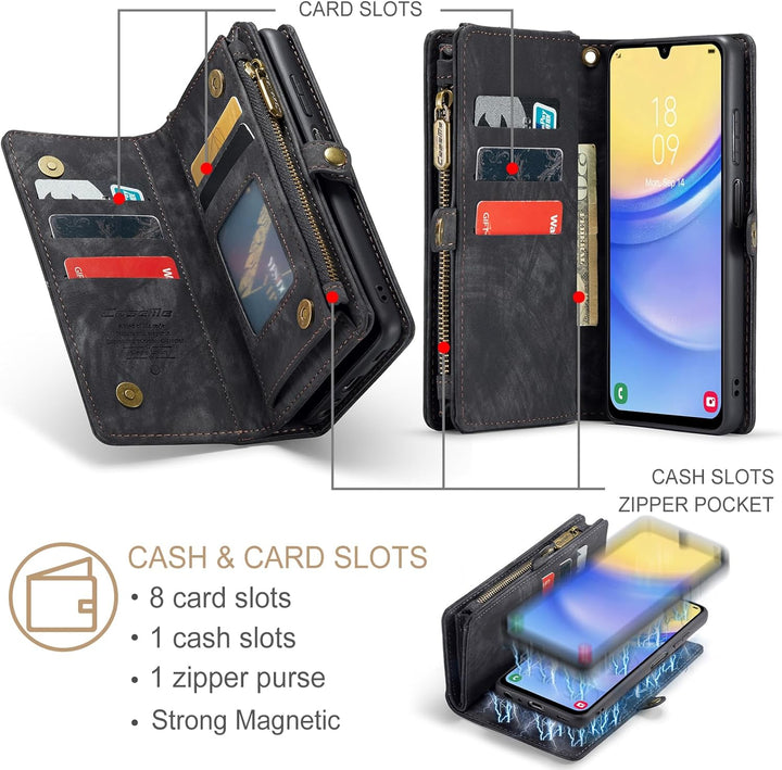 UFinetech für Samsung A15 Hülle, Stossfest Kartenfach Magnetisch Abnehmbare Tasche Handyhülle für Sa