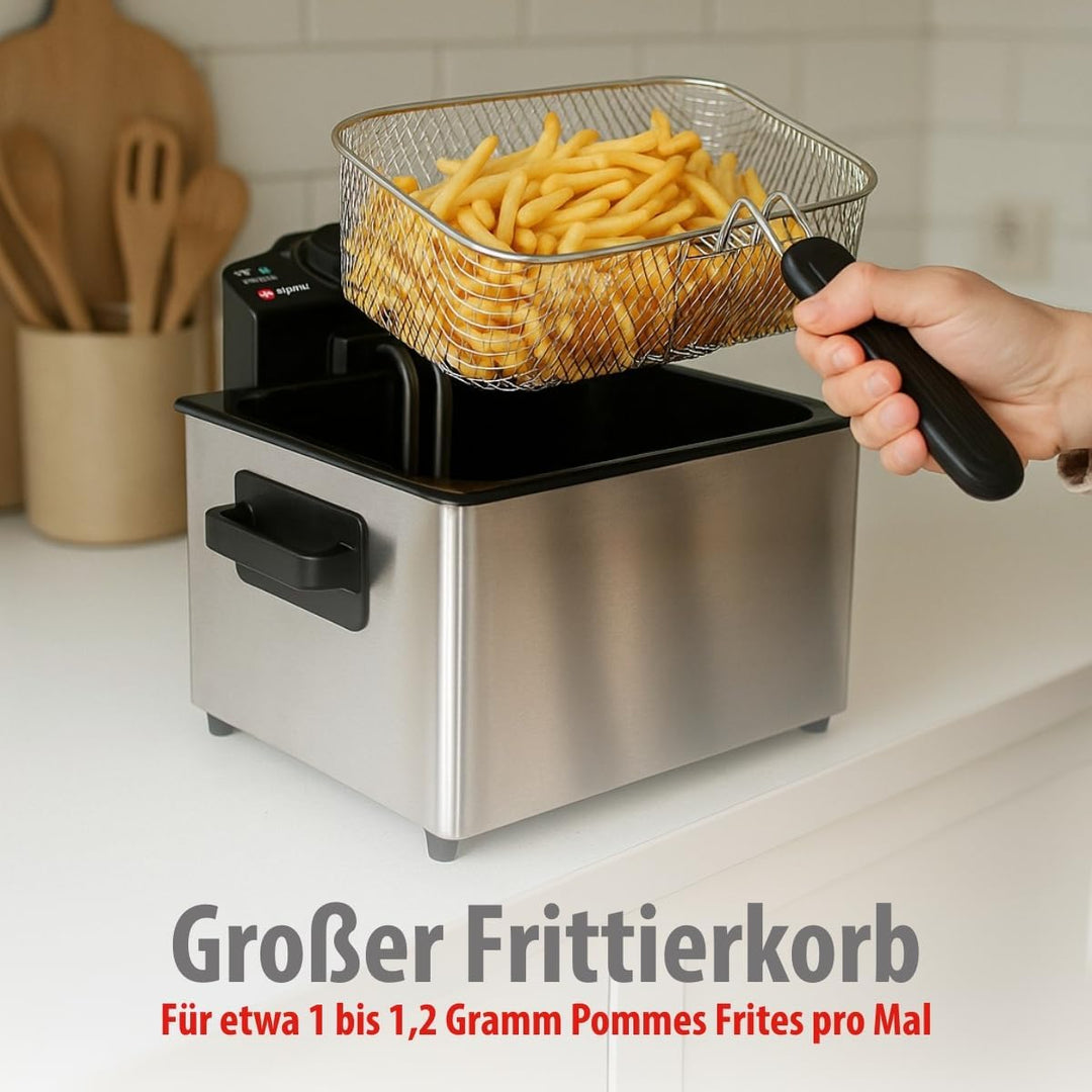 alpina Friteuse 5 Liter - Friteuse mit Fett - Friteuse Öl 200W - Zwei Frittierkörbe - Einstellbare T