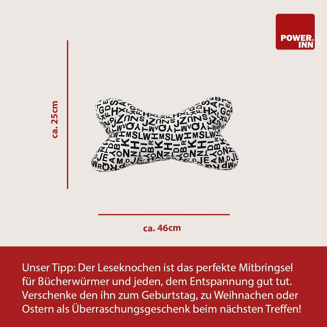 43 x 23 cm Leseknochen | Grosses Nackenkissen | Waschbares Lesekissen (Weiss - Klassik), Weiss - Kla