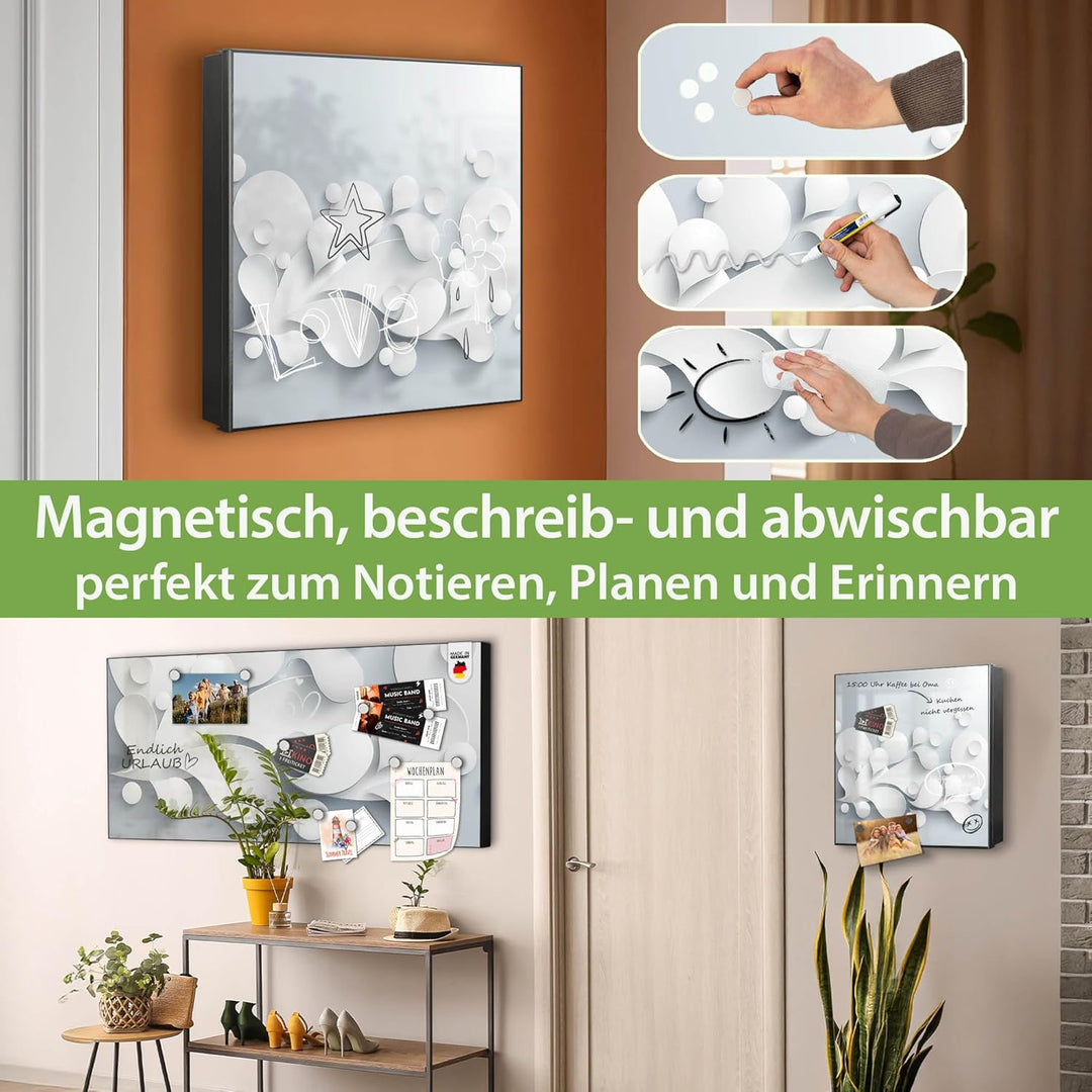 banjado® Grosser Schlüsselkasten aus Glas - Schlüsselbox 30cm x 30cm mit 50 Haken - Motiv Papiertrop