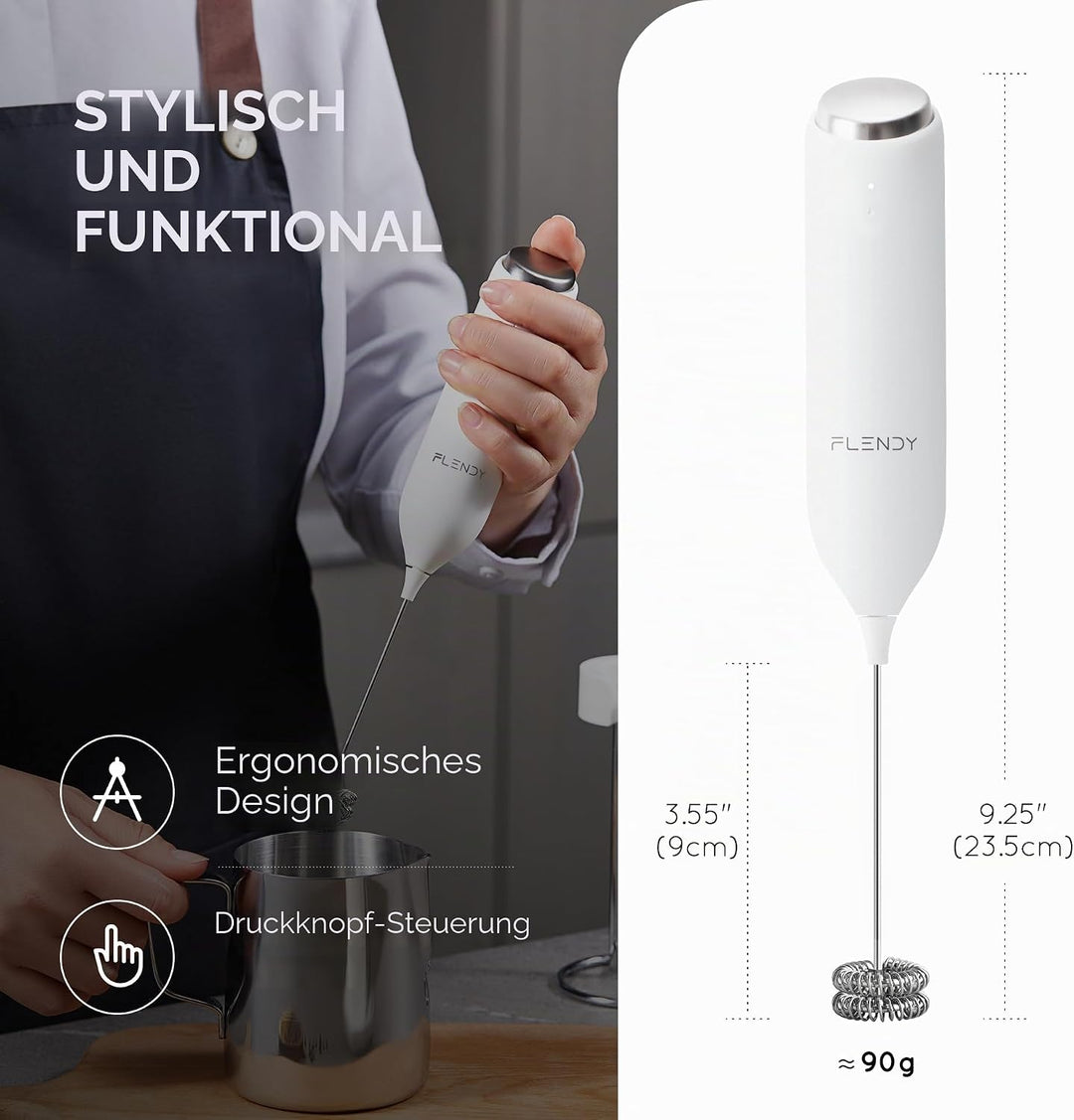 Wiederaufladbarer Hand Milchaufschäumer Stab, Aufschäumer Stab mit USB-C Ladehalterung, Mini Milchau