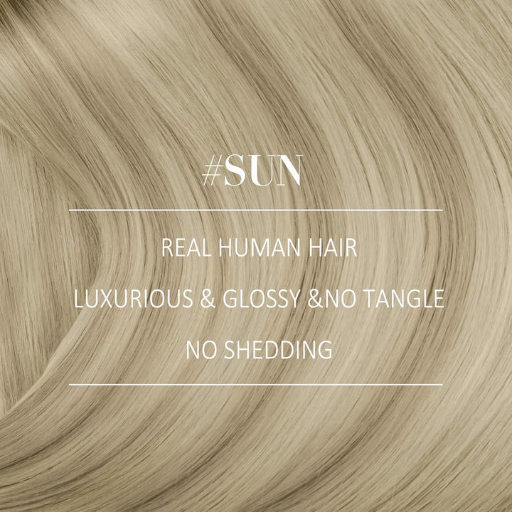 YoungSee Echthaar Tressen zum Einnahen Blond 35cm Tressen Echthaar Aschblond Ombre Blond Haartressen