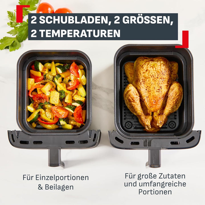 Tefal Easy Fry Crispy Stack Doppelkammer-Heissluftfritteuse, 4/6-Liter-Schubladen mit separater Temp