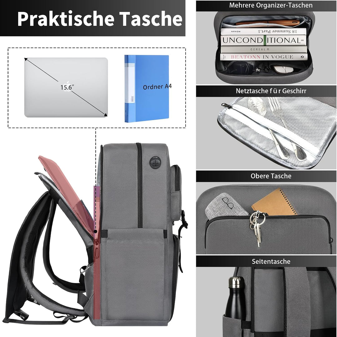 BERTASCHE Lunch Rucksack, Laptop Rucksack 15,6 Zoll mit Isoliertes Kühltasche für Herren und Damen,