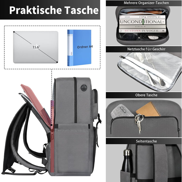 BERTASCHE Lunch Rucksack, Laptop Rucksack 15,6 Zoll mit Isoliertes Kühltasche für Herren und Damen,