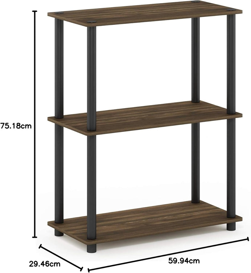 Furinno 3-Ebenen kompaktes Mehrzweck-Regal, holz, Columbia Walnut/Schwarz, 75.18 x 59.94 x 29.46 cm