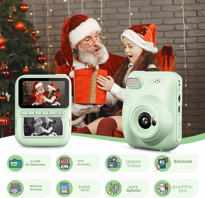 Sofortbildkamera Kinder,14MP 3.0 Zoll Bildschirm Kinderkamera Sofortbildkamera mit 32G Karte,Druckpa