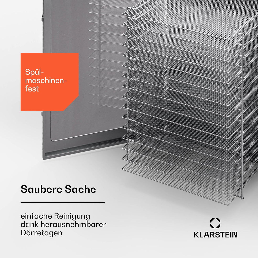 Klarstein Dörrgerät, Dörrautomat für Gemüse, Obst, Pilze &amp; Fleisch, 1500W Edelstahl-Dörrautomat, Tro