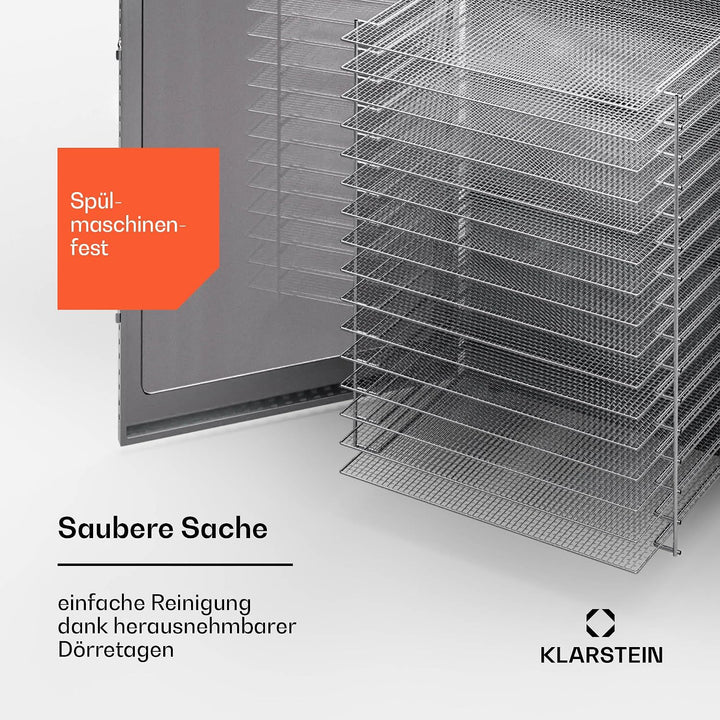 Klarstein Dörrgerät, Dörrautomat für Gemüse, Obst, Pilze &amp; Fleisch, 1500W Edelstahl-Dörrautomat, Tro