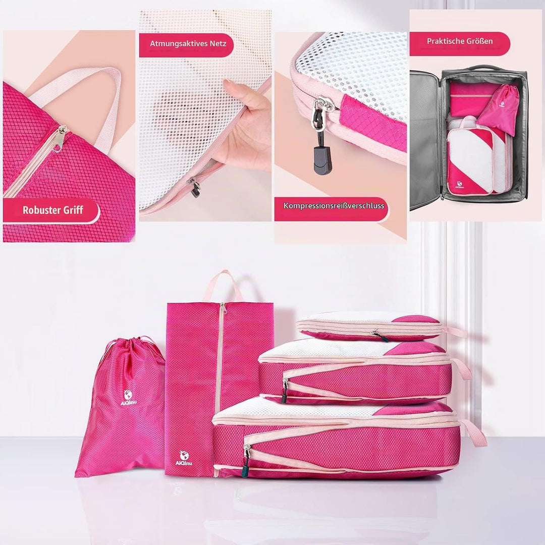 AiQInu Packing Cubes Compression, 5 Stück Packtaschen Kompression Koffer Organizer Set mit Wäschebeu